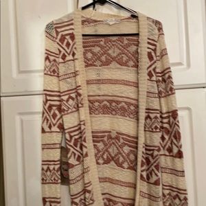 Beige and burgundy cardigan
